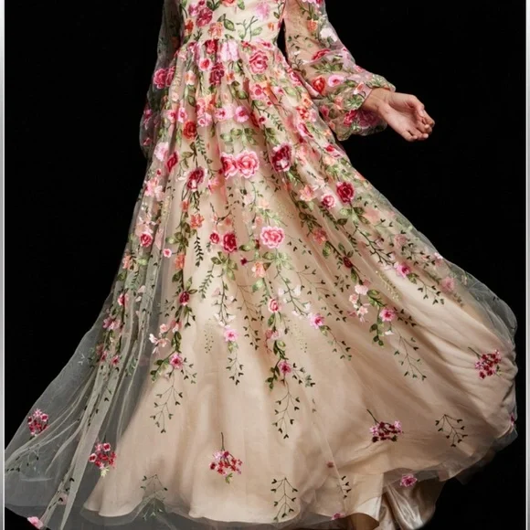 elegant dresses near me Tulle Flowers Off Shoulder Dresses With Split main image 0